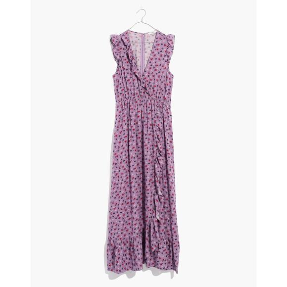Madewell Prairie Posies Ruffle Wrap Maxi Dress Lavender Floral Print Size 4 - Picture 1 of 10